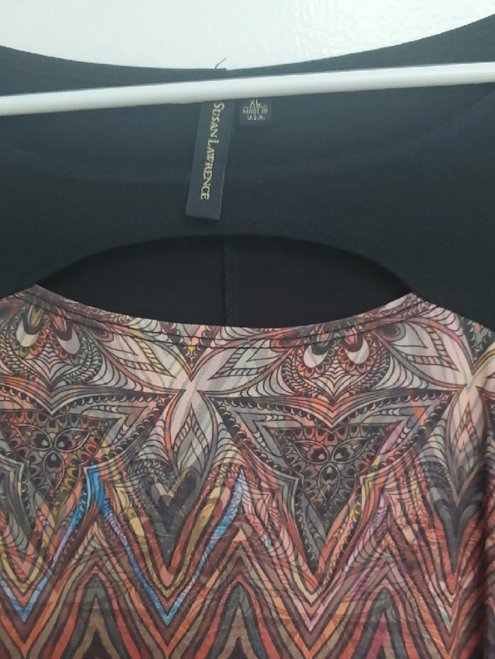 Black Long-Sleeve Tunic with Multicolor Chevron & Medallion Print